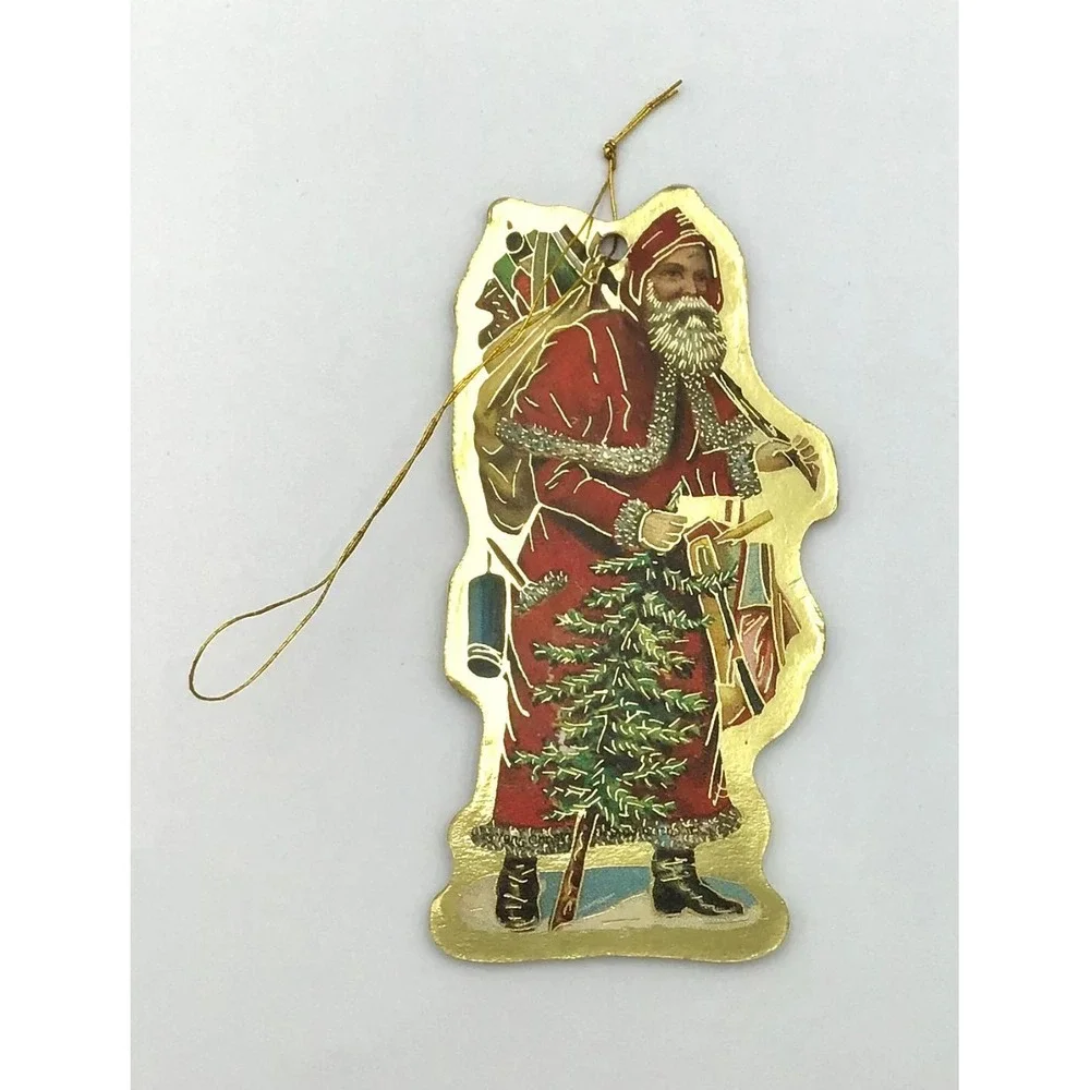 VTG Christmas Reproductions 80's Paper Foil Die Cut Ornaments 5 Santa Victorian